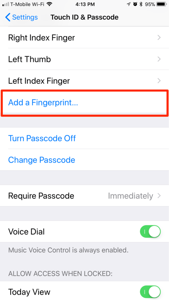 iPhone iOS הוסף טביעת אצבע