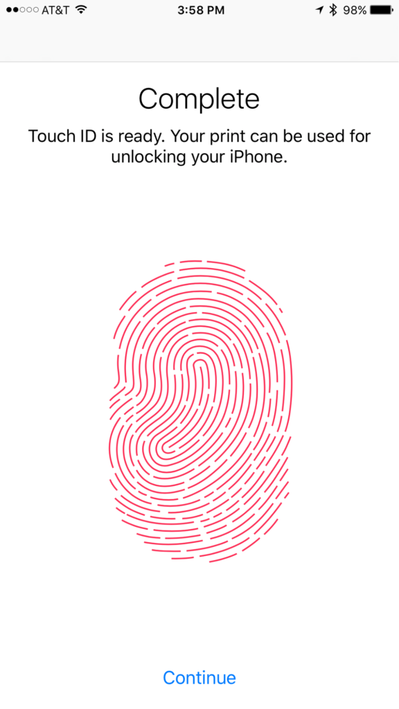 iPhone iOS Touch ID ir pabeigts