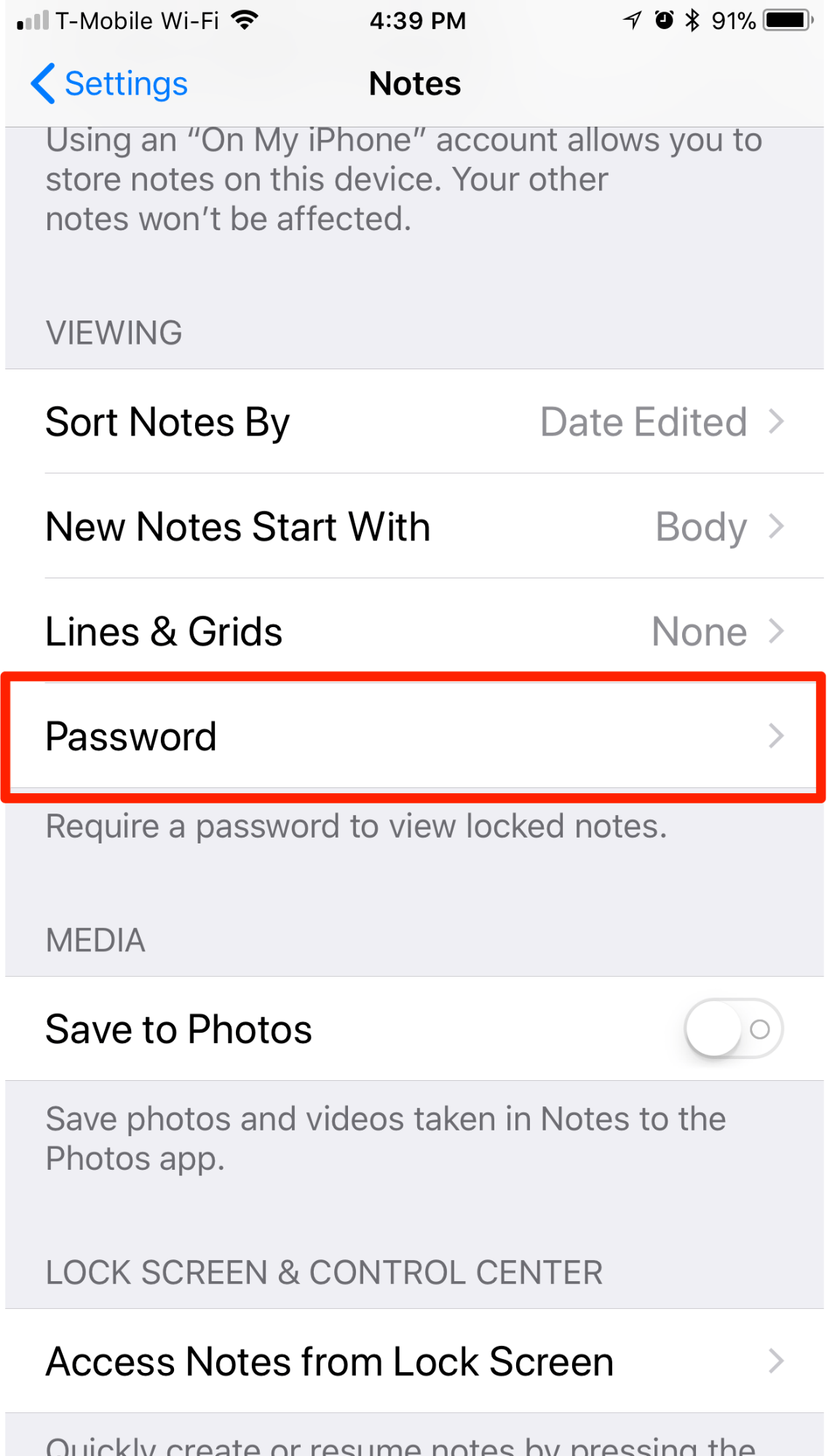 iPhone iOS Notes Notes Password