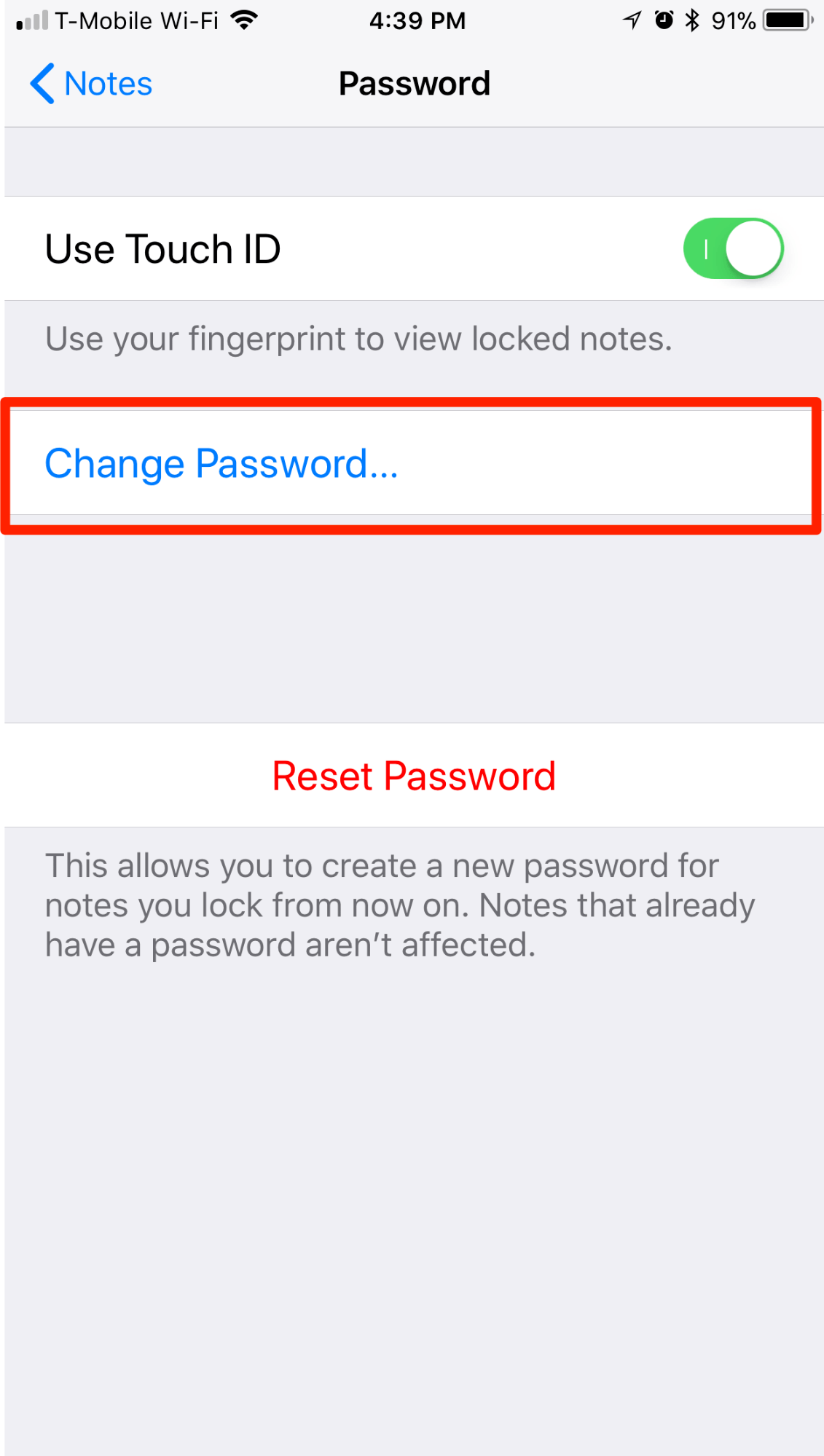 Perubahan Password Password iPhone iO