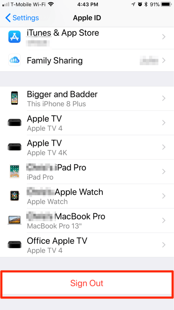 إعدادات iPhone iOS 11 تسجيل الخروج