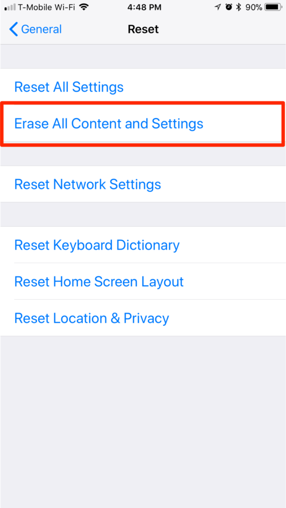 iPhone iOS מחק את כל התוכן וההגדרות