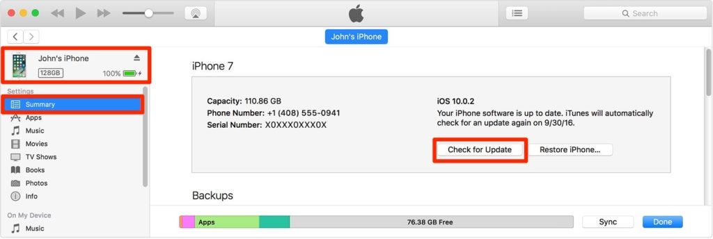 تحديث iPhone iOS عبر iTunes