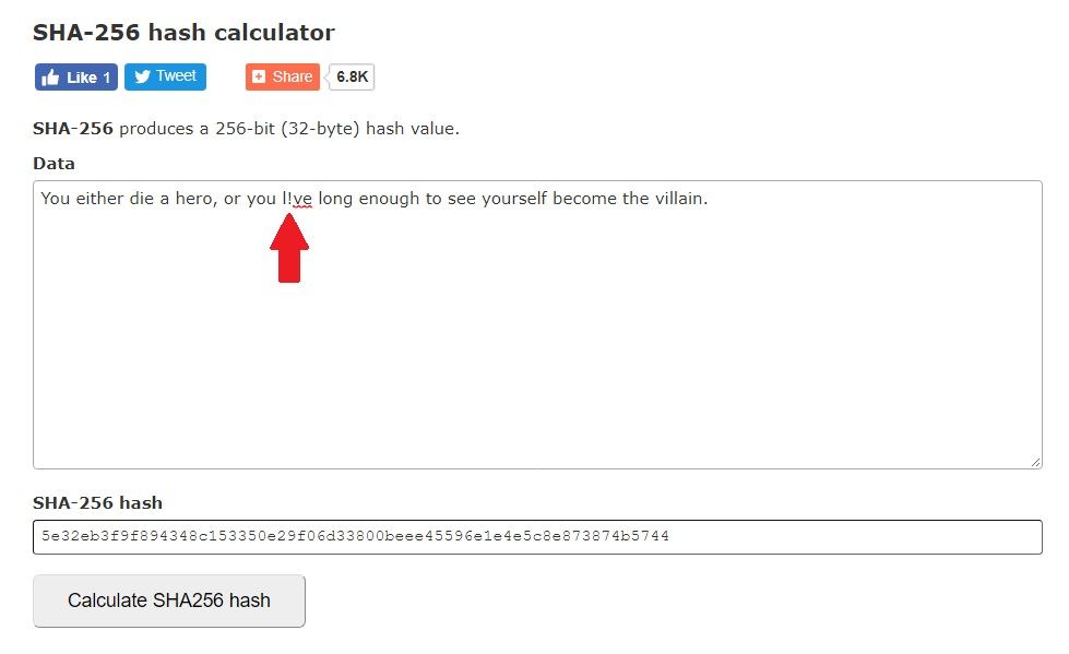 Se editó el mensaje de la calculadora hash SHA-256