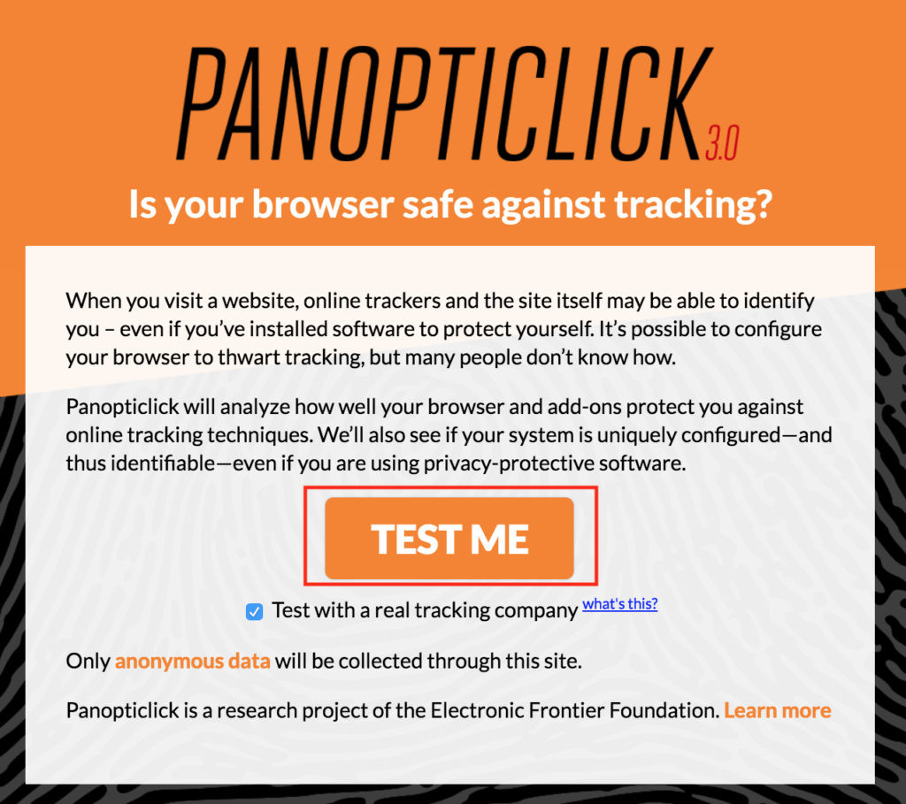 Test d'empreinte digitale du navigateur Panopticlick