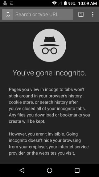 Selataan Incognitoa Chromessa Androidilla