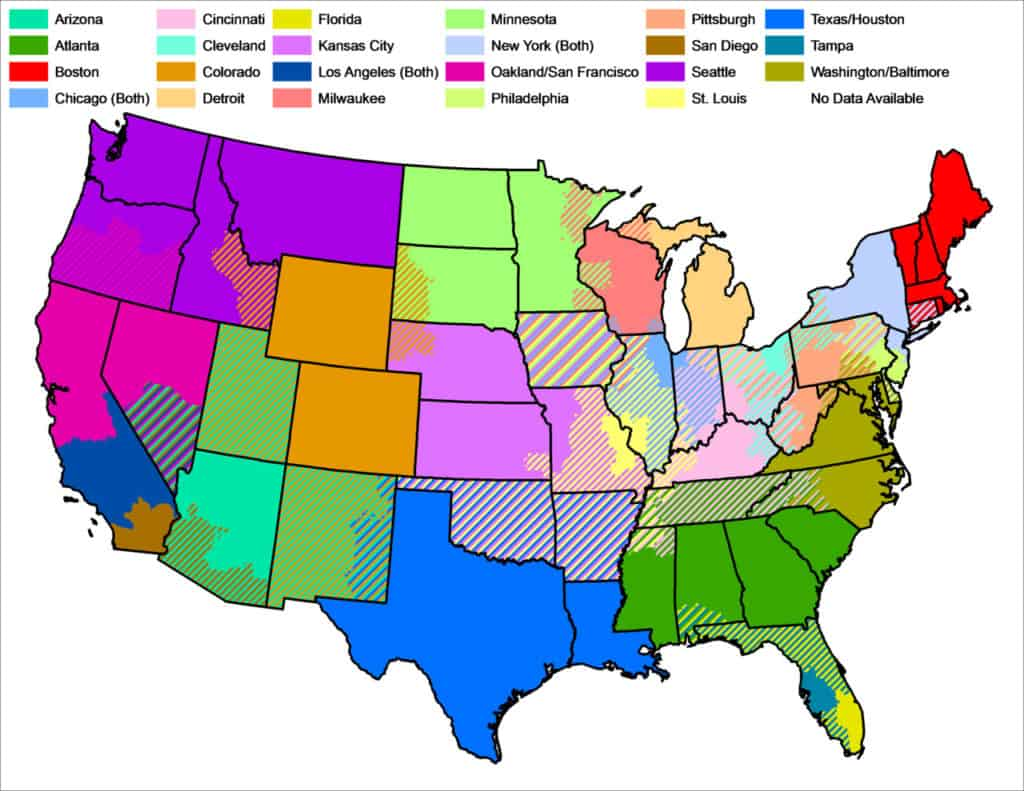 MLBゲームの米国の地図