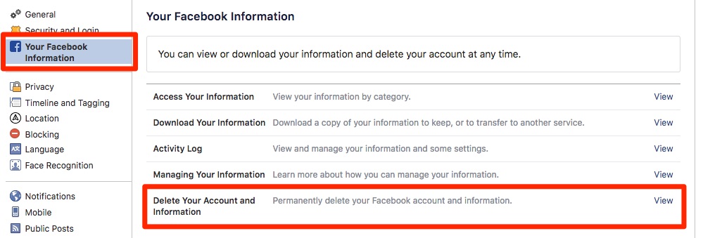Facebook Obrišite svoj račun i podatke
