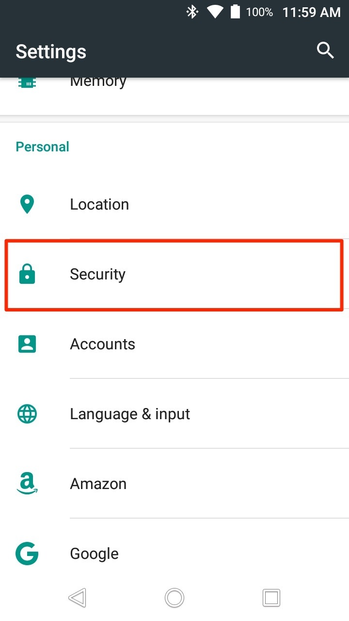 إعدادات أمان هاتف Android