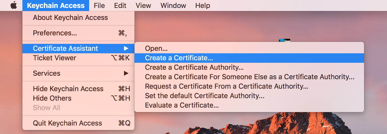 גישה למחזיקי מפתחות ב- Mac - צור אישור