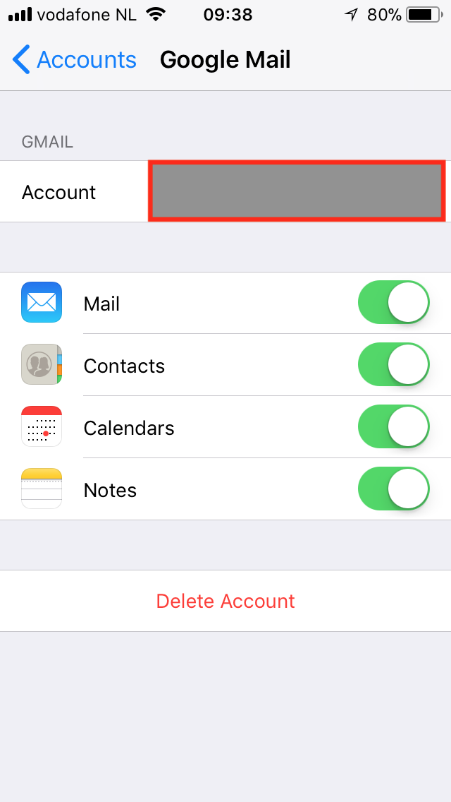 Configuración de iOS de la cuenta de Google Mail