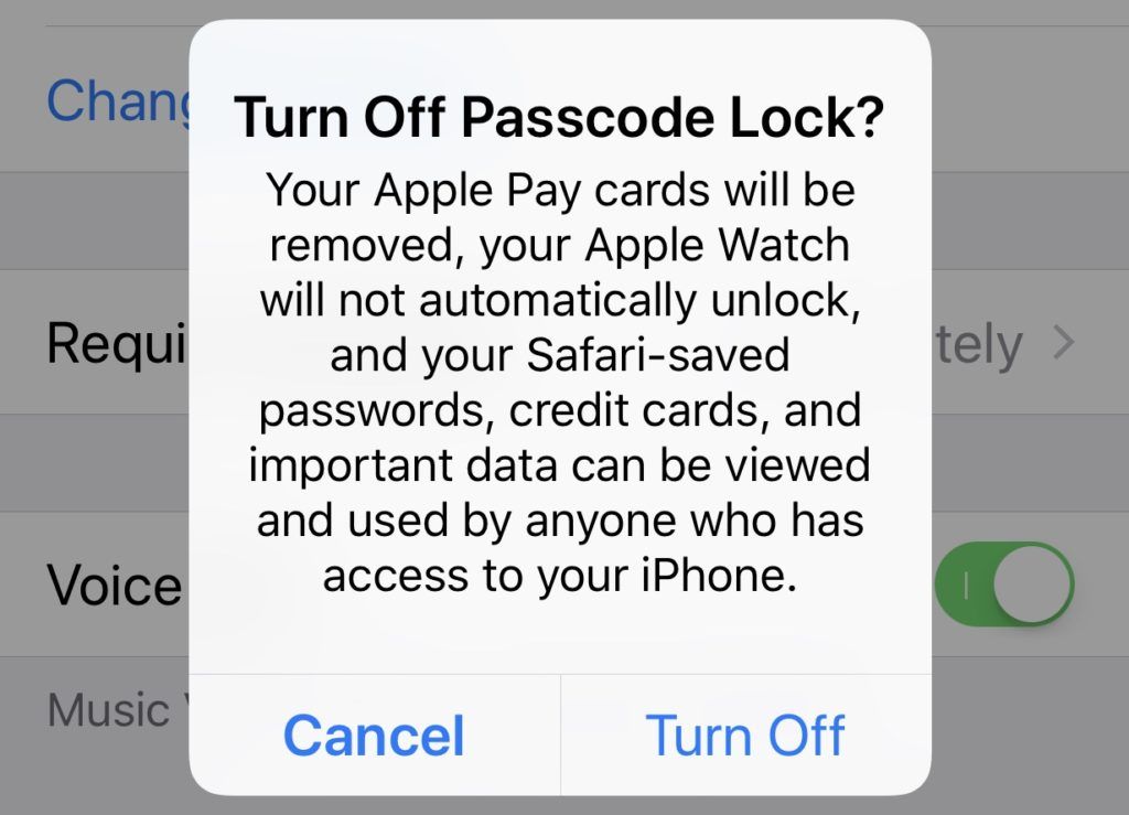 iOSはパスコードロックをオフにします
