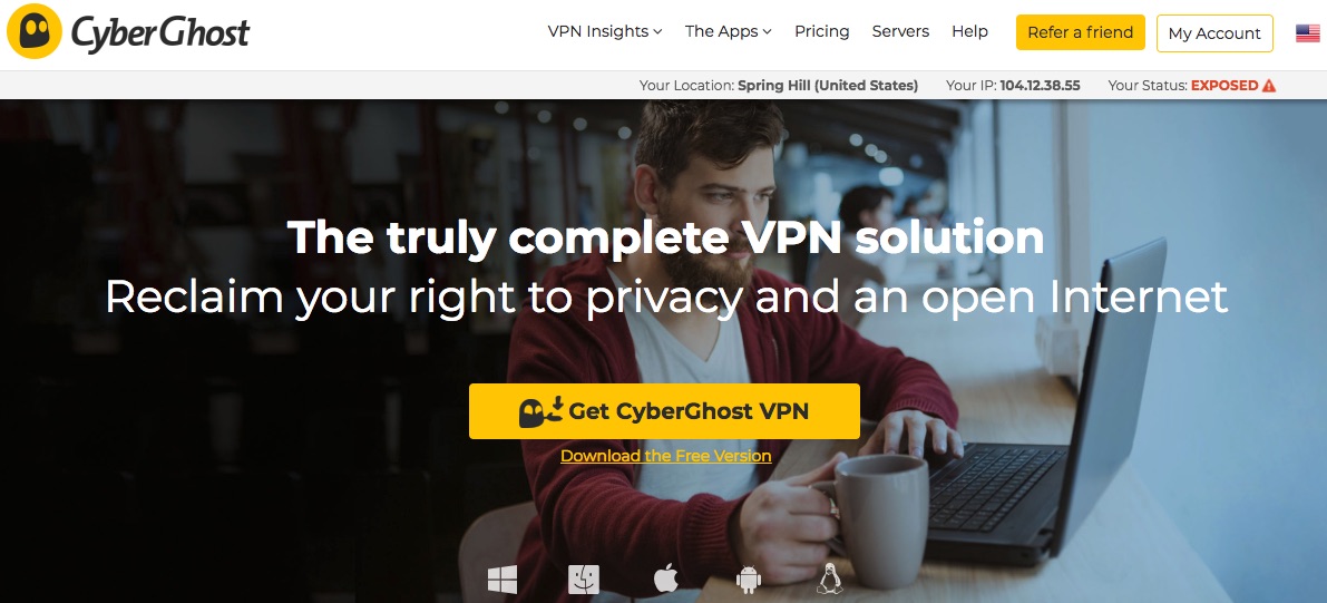 לוח מחוונים VPN של CyberGhost