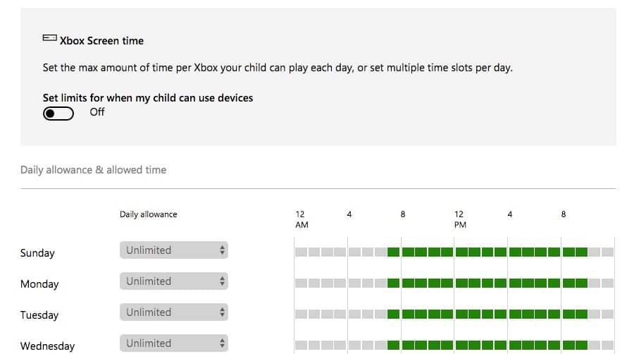 Kawalan Ibu Bapa dalam Windows 10 Xbox Limit Contoh