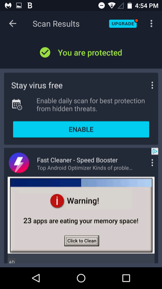 AVG Antivirus Android 스캔 결과