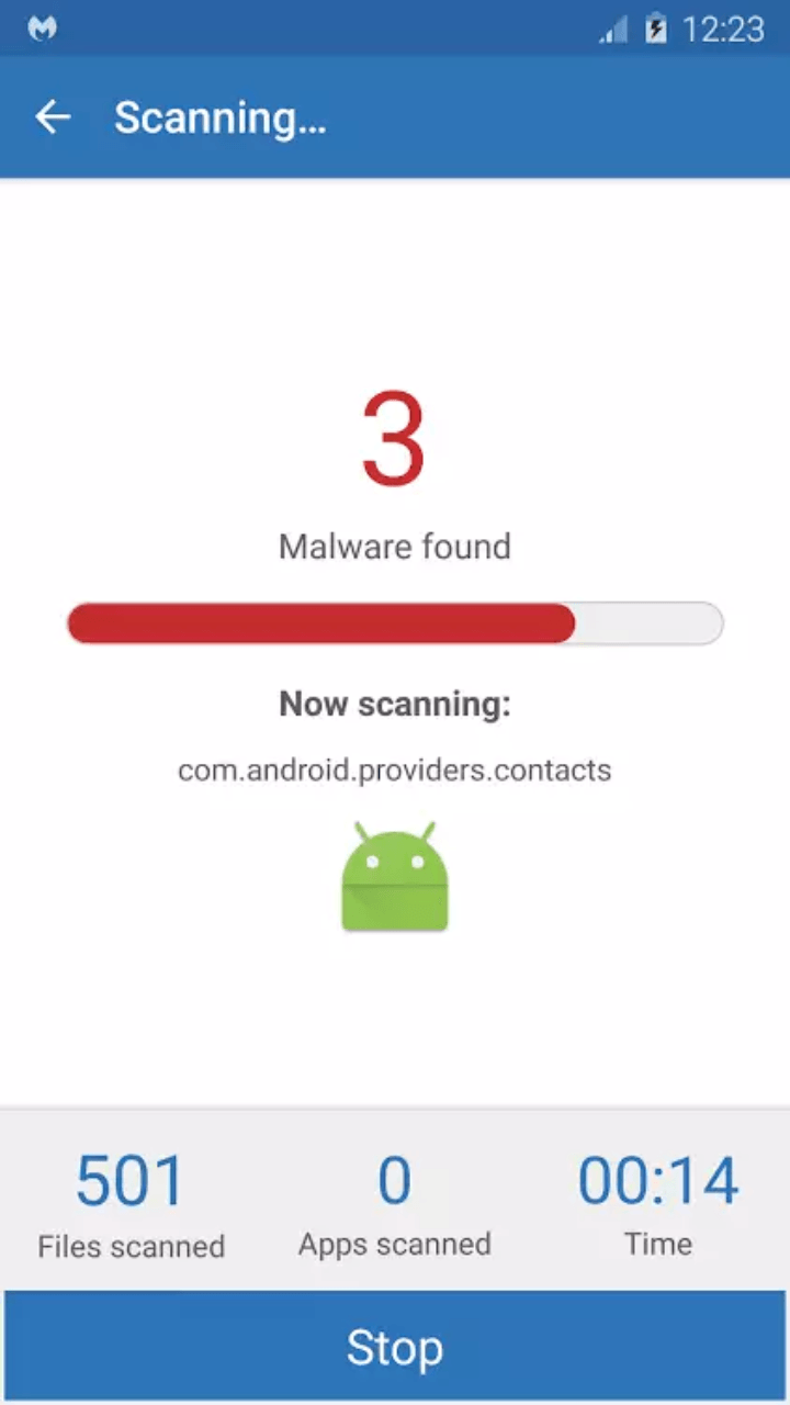 Scanare de aplicații anti-malware pentru telefon Android