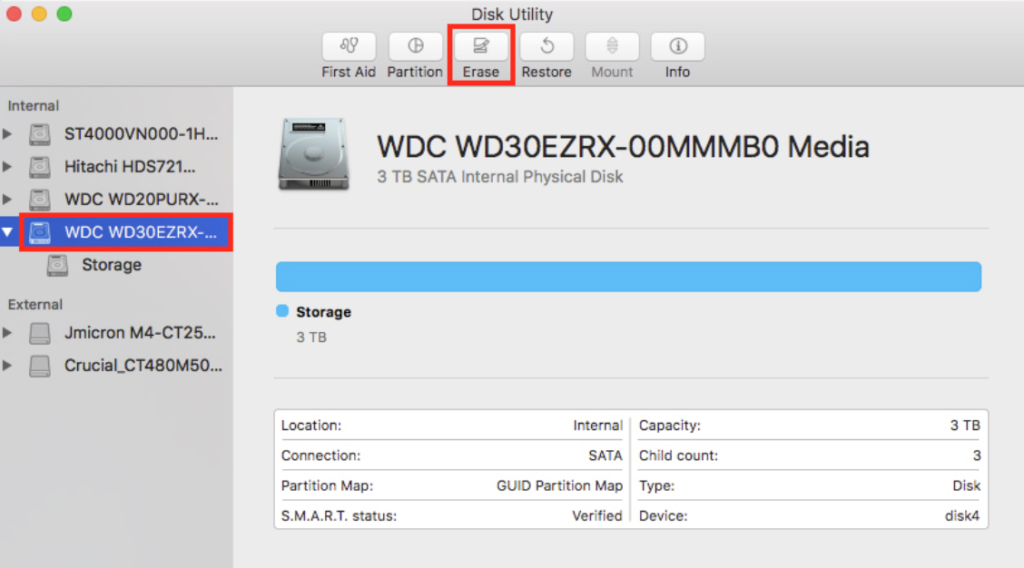 macOS Disk Utility izdzēšana