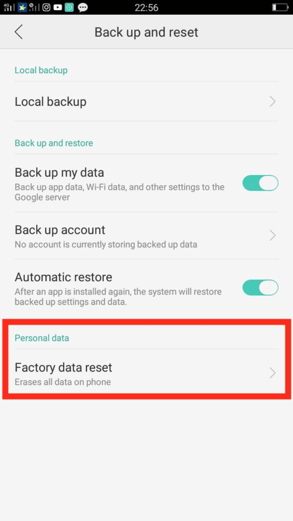 Android Phone Factory Data Reset