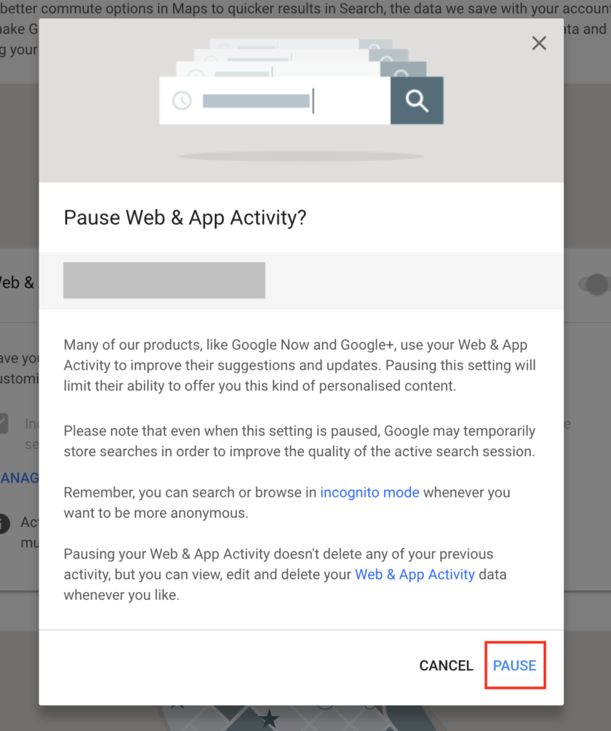Google Pause Web＆App Activity