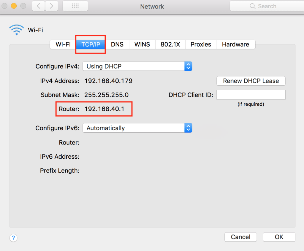IP-Adresse des Routers in den Mac-Systemeinstellungen