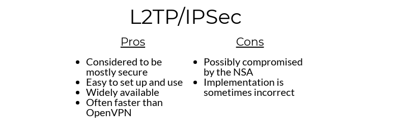 Gráfico de pros y contras de L2TP / IPSec