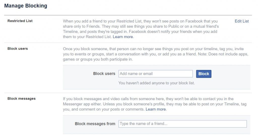 تنظیمات بلوک زدن فیس بوک ارائه دهنده خدمات