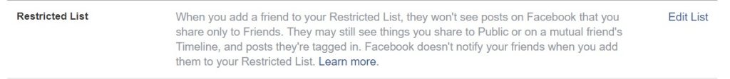 تنظیمات لیست محدود شده در حریم خصوصی فیس بوک