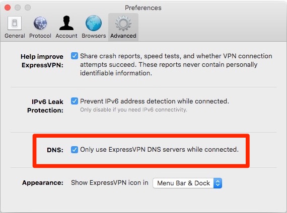 Možnosti DNS za Mac aplikacije